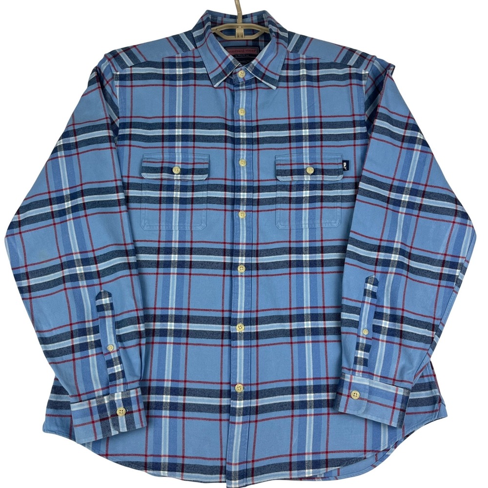 Vineyard Vines Button Down Shirt Mens Large (L) Blue Plaid Collegiate Fit Cotton